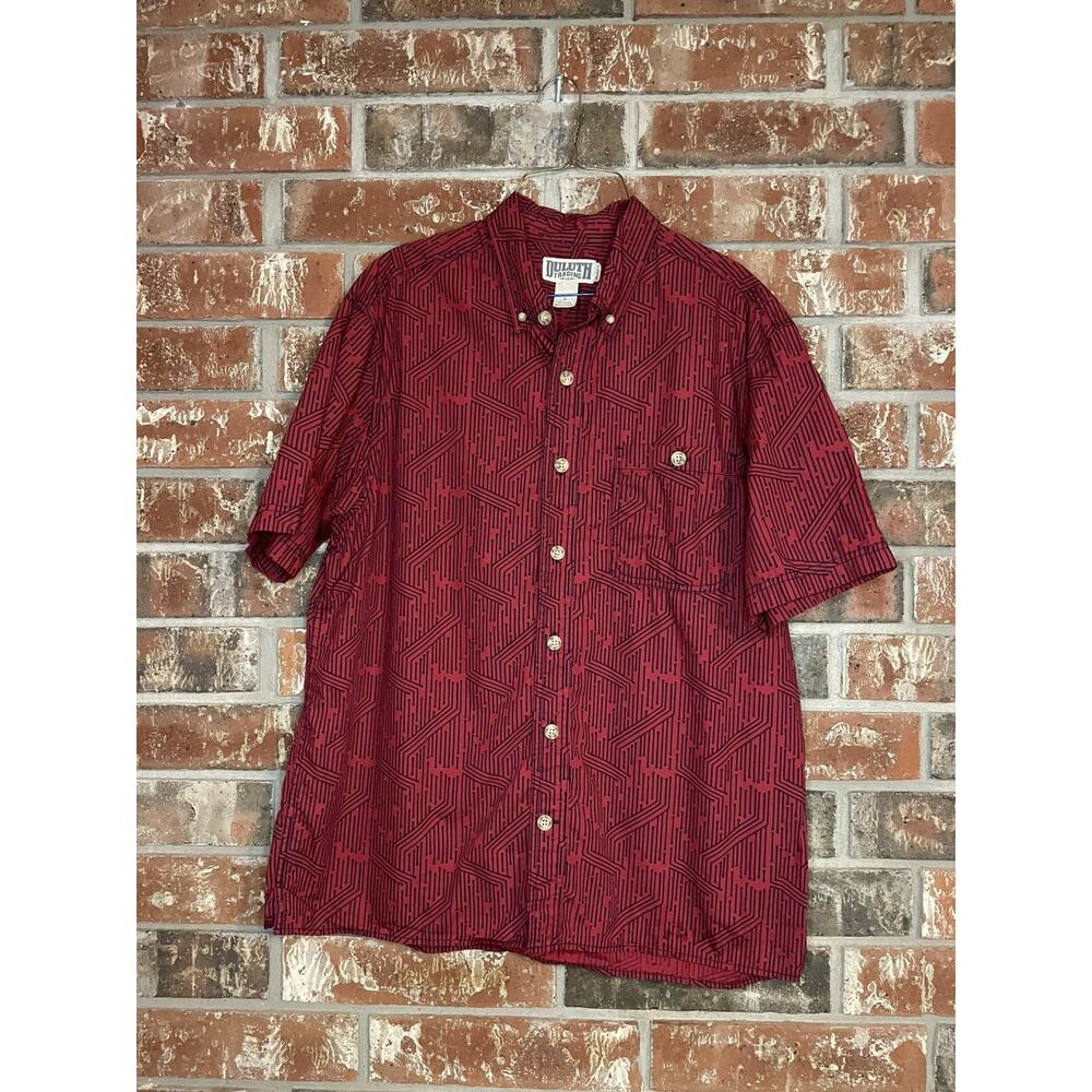 Duluth Red Short Sleeve Button Up Shirt Large 100% Cotton Normcore Relaxed Fit